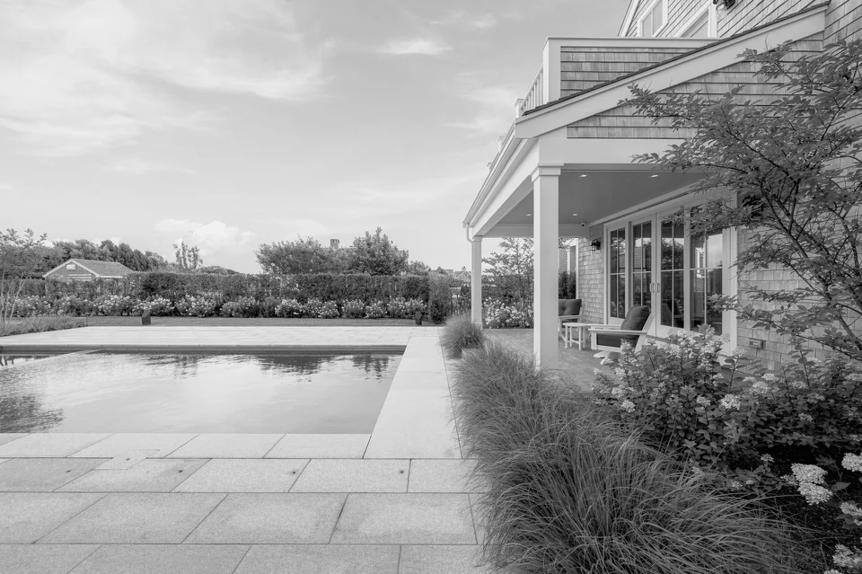 Poolside porch, paving and planting at Nobadeer
